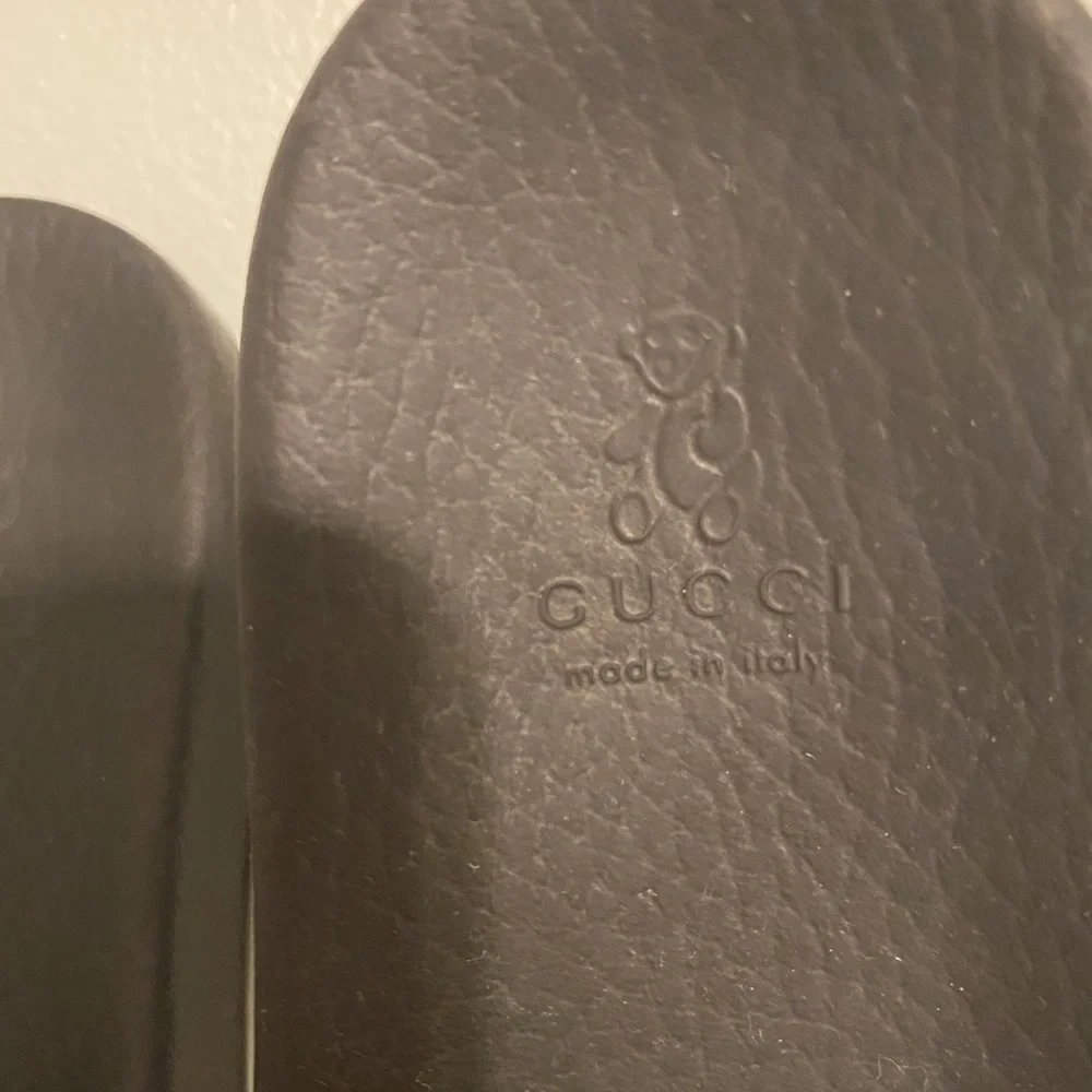 Gucci Black Slides with Green and Red Stripe